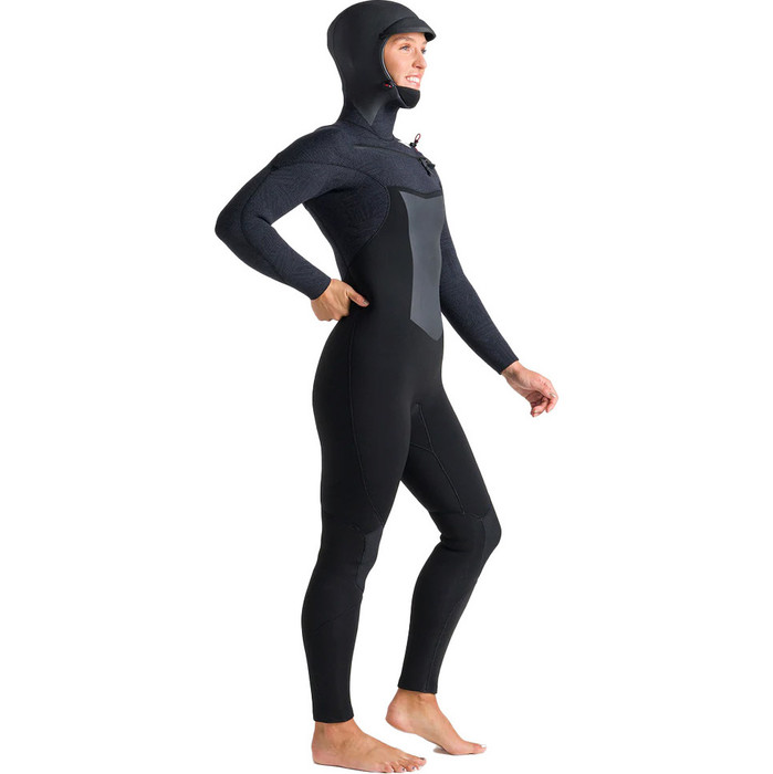 2023 C-Skins Womens ReWired 6/5mm Chest Zip Hooded Wetsuit C-RW65WH - Black / Crimson